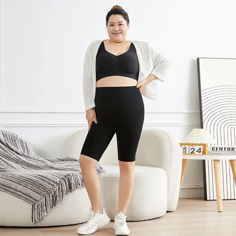 Leggings negros de talla grande para mujer, pantalones cortos elásticos de alta elasticidad para uso en exteriores, mallas deportivas informales, leggings de moda de talla grande para mujer 