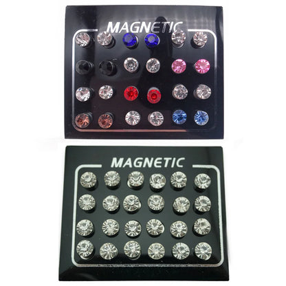 Pendientes magnéticos de clip sin perforar para mujeres y hombres, de cristal redondo, para hacer joyas punk, accesorios hechos a mano, 24 piezas por juego. 