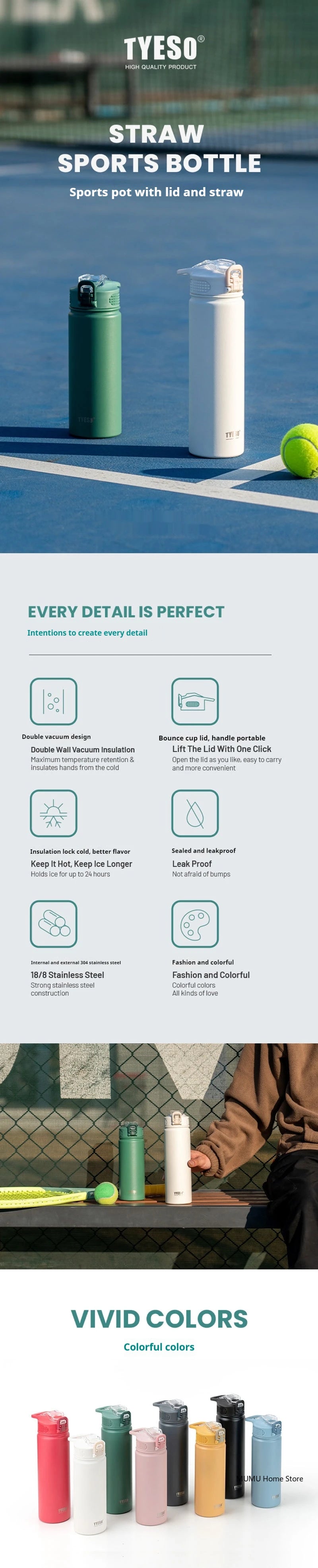 Tyeso 600/750ML Stainless Steel Thermo Bottle Car Thermal Cup Sports Water Bottles Keep Cold and Hot Vacuum Flasks Insulated Cup