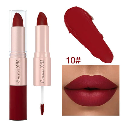Caneta de revestimento labial dupla, pigmento fosco, copo antiaderente, cor da pele, 24H duradoura, maquiagem à prova d'água, cosméticos de beleza, 2 em 1