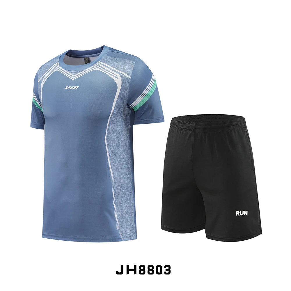 Fitness Clothes Ice Silk Quick Drying T-shirt Suit Men Short Sleeve Running Sportswear Shorts Tracksuit Gym Sports Training Sets