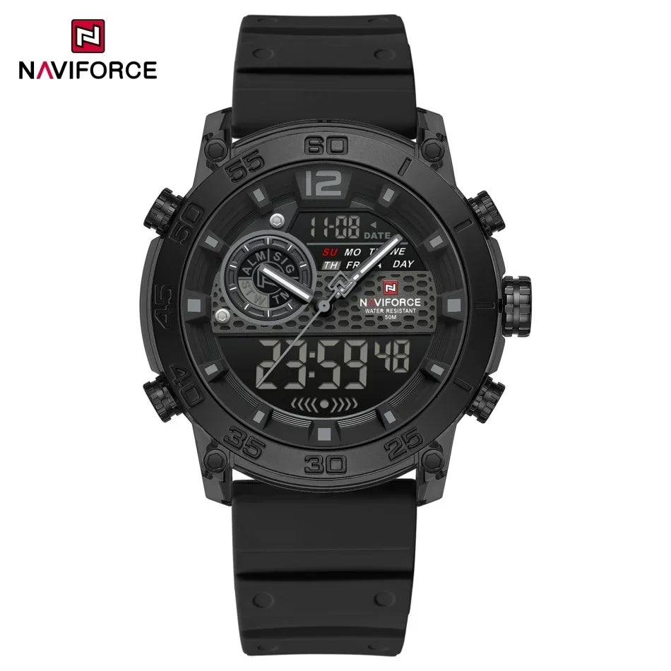 NAVIFORCE NF6104 Men's Lightweight Sports Wrist Watch Dual Display Time Night Light Watches Boy's Quartz Stopwatch