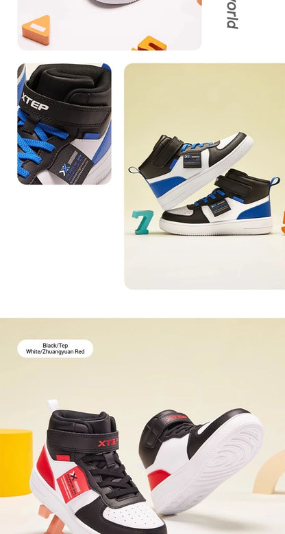 Xtep Kid's Skateboarding Shoes 2025 Spring Unisex Leather Fashion Casual Running Comfortable High-top Sneakers 676316319305