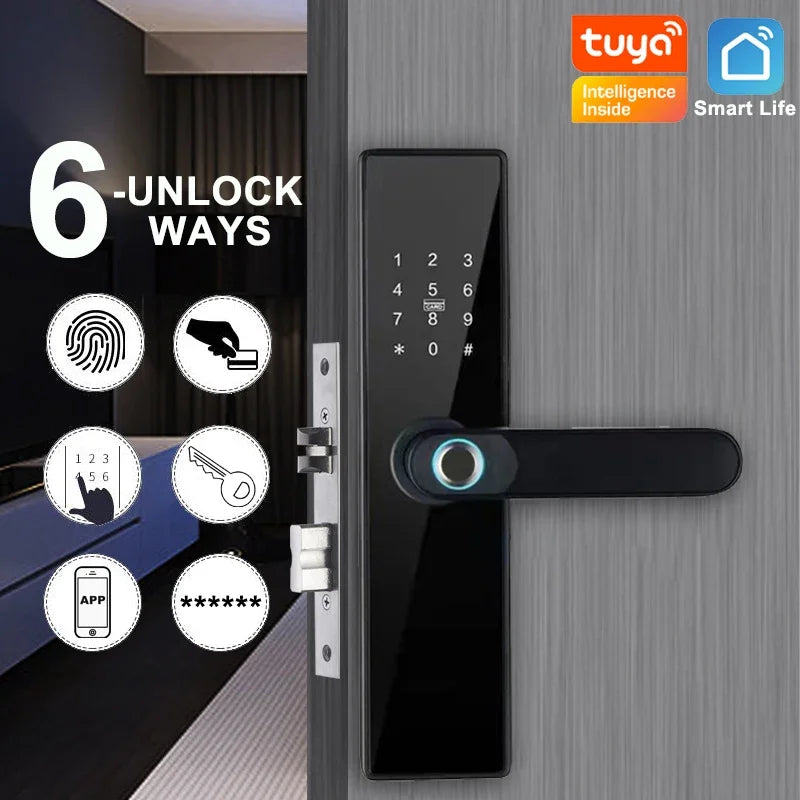 H4 Tuya Electronic Lock Wifi Smart Door Lock Fingerprint Lock Password IC Card Key USB Charge For Smart Home