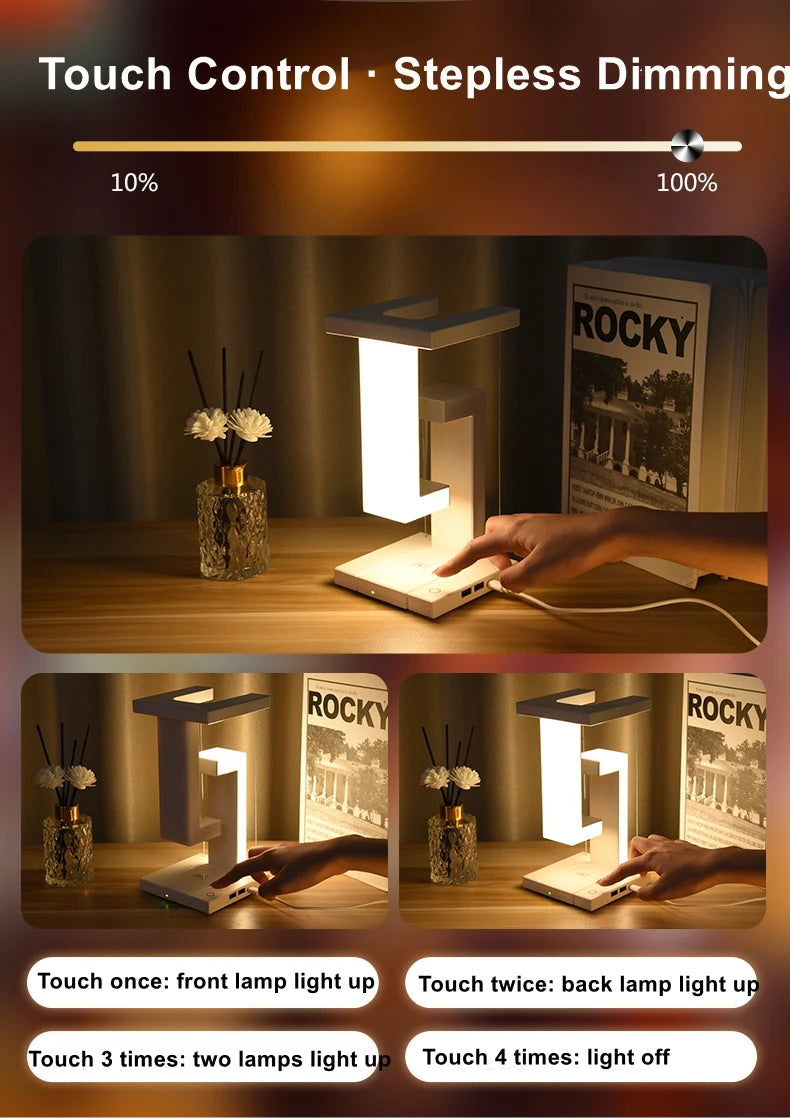 Novelty floating lamp with 10 W  detachable wireless charger decorative light for bedroom/office