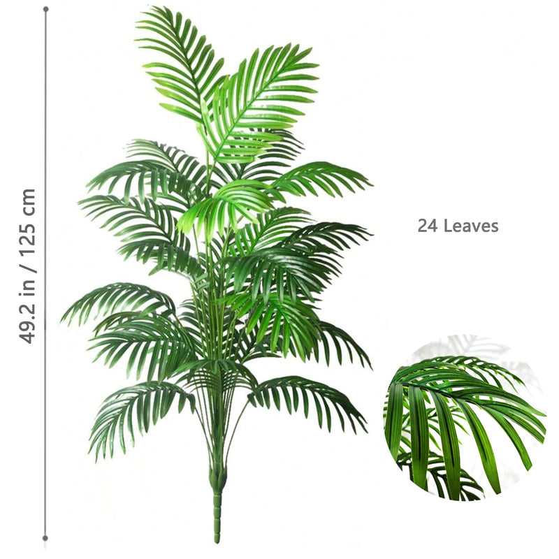 52-125cm/49.2in  Artificial Palm Tree Tropical Fake Plant Green Plastic Palm Leaf Branches Suitable for Home Garden Decoration