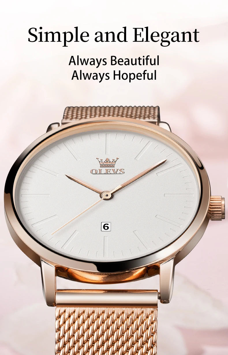 OLEVS Luxury Fashion Watch for Women Stainless Steel Waterproof Quartz Ladies Wristwatch Original Simple Elegant Women's Watches