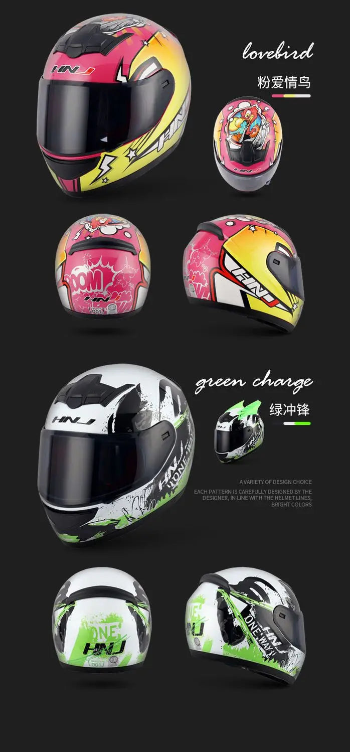 HNJ Men Motorcycle Helmet Women Full Face Helmet Riding Personality Horn Pink Helmet DOT Certification Motorcycle Helmet