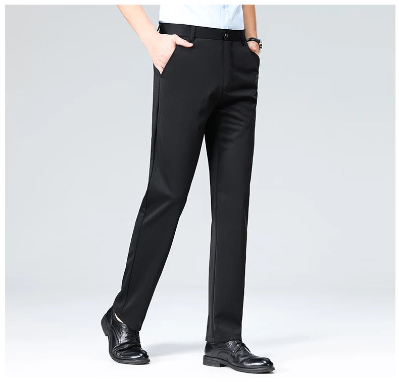 Pantalones de talla grande para hombre, pantalones de traje de negocios, pantalones de vestir formales elásticos, pantalones negros clásicos para hombre grande