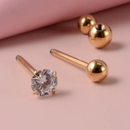 2 piercings de lengua de acero quirúrgico antialérgicos con circonitas y bola, joyería de moda.