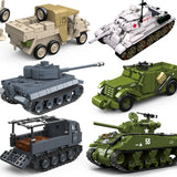 Military WW2 Tanks Tiger Sherman T34 Panzer Vehicle Airplane Army Soldier Weapons Model Building Block Brick Children Kids Toys