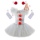 Halloween Costume For Kids Gray Girls Tutu Dress Kids Cosplay Scary Clown Costume Carnival Masquerade Party Dress Up 3-12Y