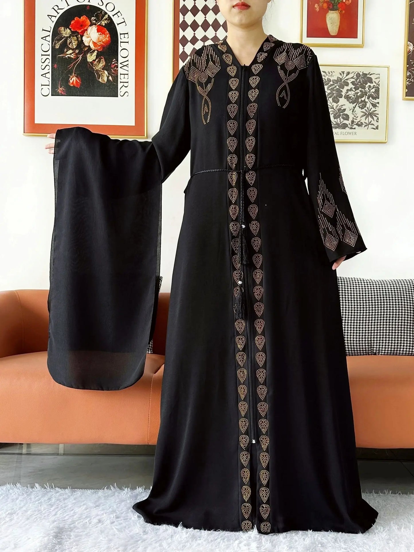 Vestido elegante de gasa para mujer, abaya abierta con cremallera, ropa musulmana, cárdigan islámico, abaya, nuevo