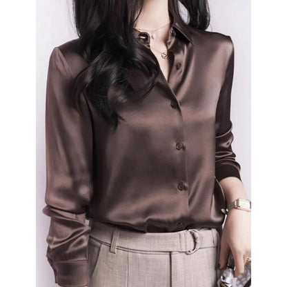 Camisas y blusas de satén de manga larga para mujer, estilo informal y elegante, tendencia de verano 2024, para oficina, ropa ajustada para mujer