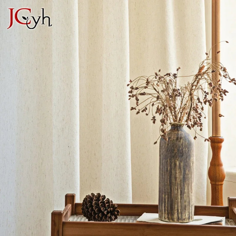 Japan Style Flax Linen Look Tulle Sheer Curtains for Living Room Windows Transparent Voile Curtain for Kitchen Rideaux Customize
