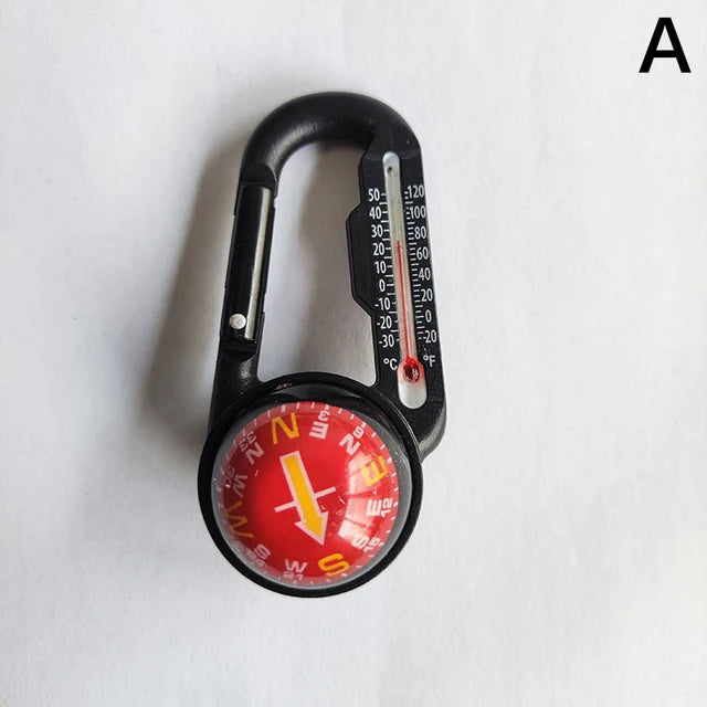 Mini Compass Mosquetão Keychain com Termômetro, Caminhadas Acessórios, Mochila, Acampamento ao ar livre, Fivela de Montanhismo