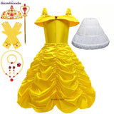 2025 Cosplay Belle Princess Dress Girls Dresses For Beauty and beast Party Clothing Magic stick crown Costume 3-12Y