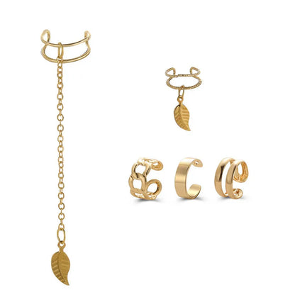 Silver Color Leaves Clip Earrings for Women Men Creative Simple C Ear Cuff Non-Piercing Ear Ear Clip Set Trend Jewelry Gift
