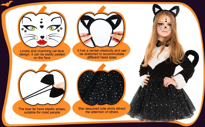 Animal Cat Tiger Cosplay Costume for Boys Girls Headband Clothes Shoes Tail Tutu Skirt Gloves Set for Kids School Performance