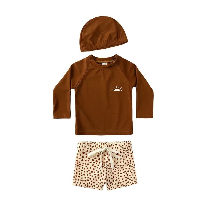 2025 Summer Baby Boys Swimsuit Long Sleeves One Piece Swimwear for Kids Toddler Cartoon UPF50+ Rash Guards Infant Bathing Sui