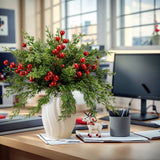 15pcs Artificial Pine Branches with Red Berry Stems Faux Christmas Greenery Pine Cypress DIY Craft Garland Home Christmas Decor