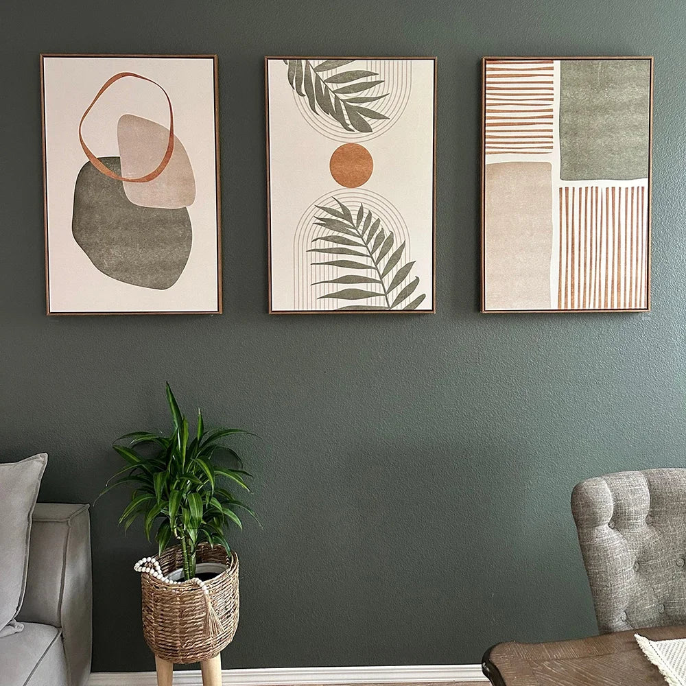 Simple Style Canvas Print Posters Wall Art Painting Set of 3 Tropical Leaves Abstract Shapes Illustrations Modern Art Boho Decor