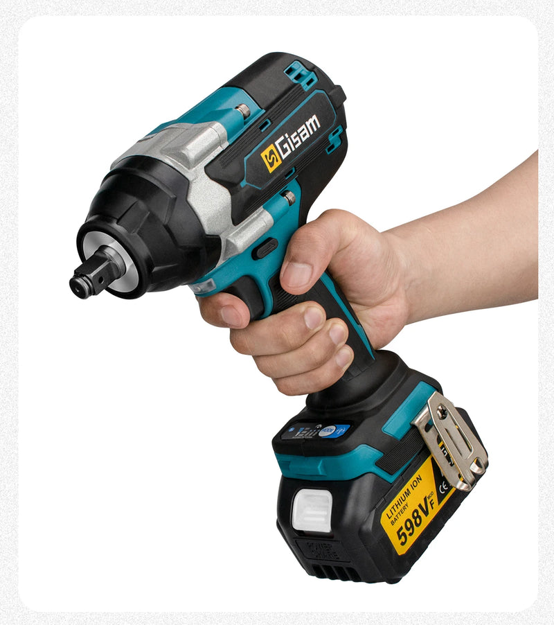 Gisam 1800N.M Torque Brushless Electric Impact Wrench 1/2 inch Screwdriver Cordless Wrench Power Tool For Makita 18V Battery Pin