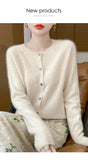 100% Merino Wool Long Sleeve Sweaters Cashmere Cardigan Spring Autumn Women O-Neck Knitwear Tops Clothing Fashion Basic Tops
