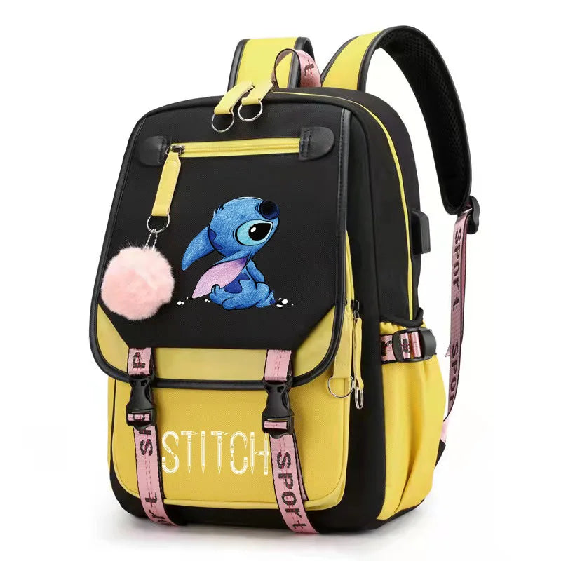 Mochila femenina Disney Stitch con carga USB, mochila escolar para adolescentes, niñas y niños, mochila para portátil, mochilas de viaje para mujeres