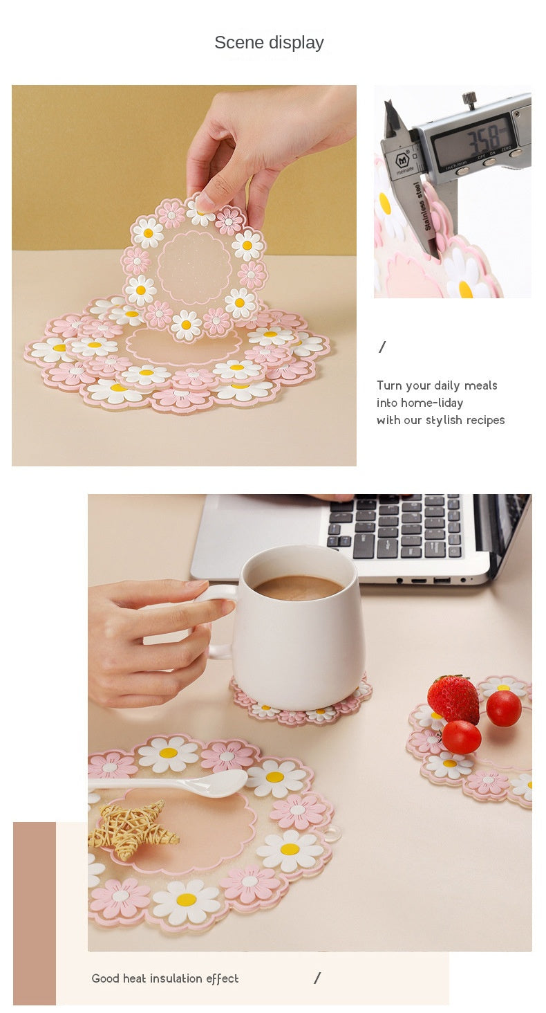 Round Daisy Heat Resistant Silicone Mat  Cup Coasters Insulation Non Slip Pot Holder Thicken Table Placemat Kitchen Accessories