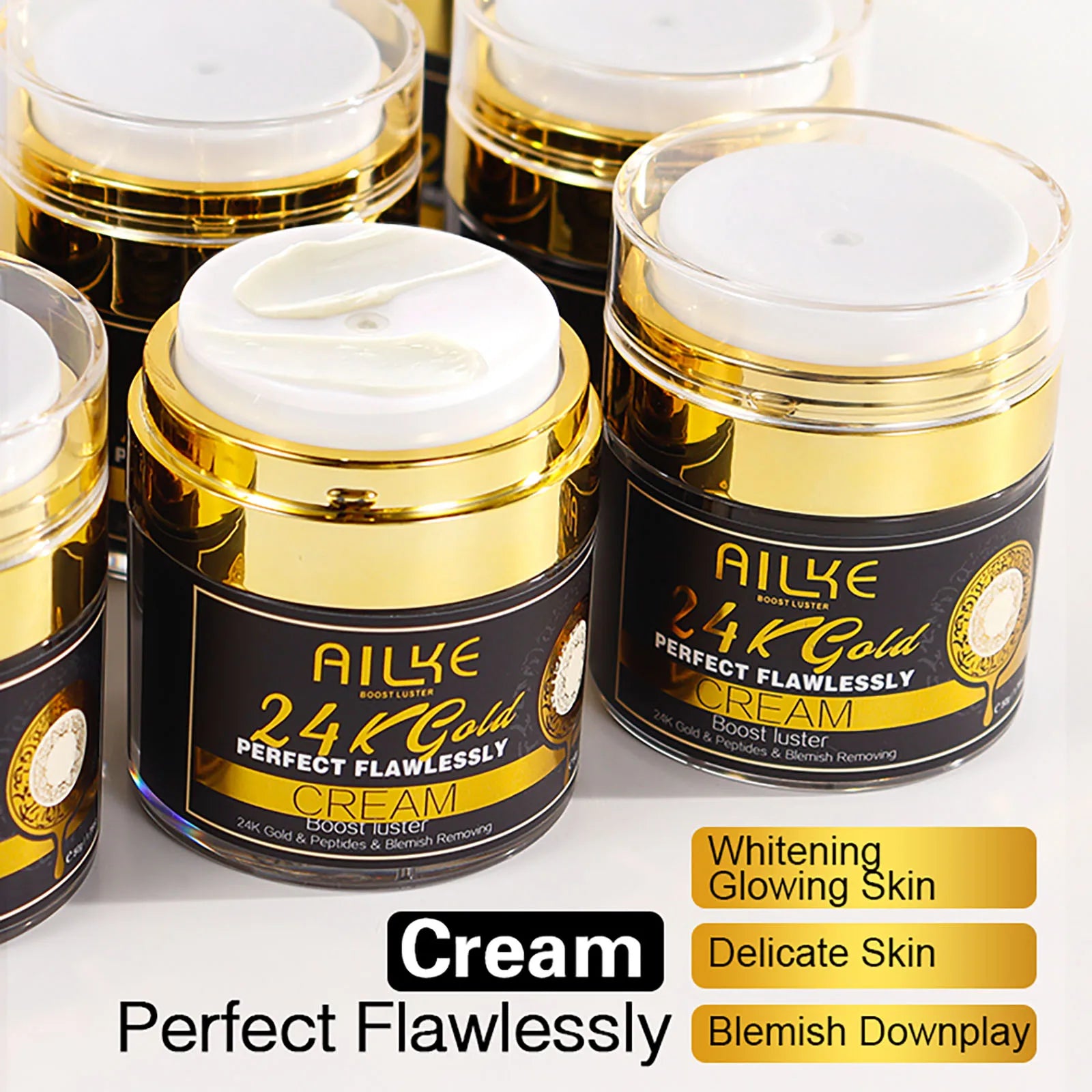 AILKE 24K Gold Flawlessly Skin Care Set, Whitening, Reduces Dark Spots, Pigmentation, Wrinkles, Moisturizes, For All Skin Types