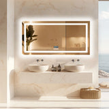 LUVODI Large Illuminated Bluetooth Bathroom Mirror Rectangle Anti-fog LED Bathroom Vanity Mirror with Bluetooth Speaker 3 Color