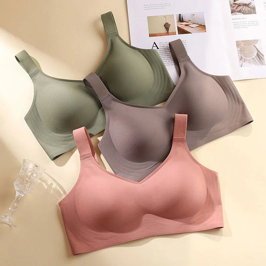 Beautiful Back Large Size Soft Support Push-up Bra For Women, Seamless One-piece, Wire-free, Adjustable Sports Thin Bra