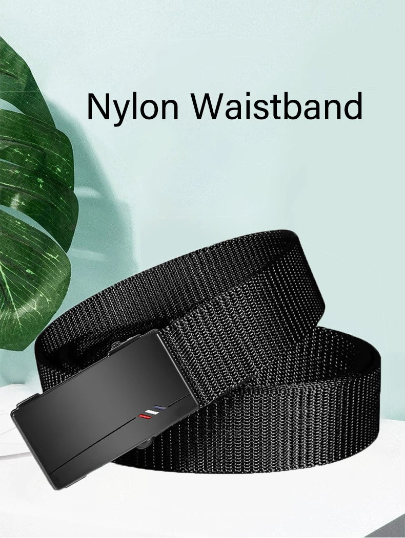 Cinturón de nailon tejido para hombre, con hebilla automática, para deportes al aire libre y ocio, ideal para vaqueros.