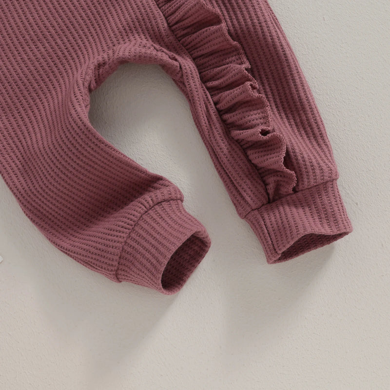 Pudcoco - Mono de otoño para bebé niña, color liso, cuello redondo, mangas voladoras, volantes, cremallera y diadema con lazo, 0-12 meses