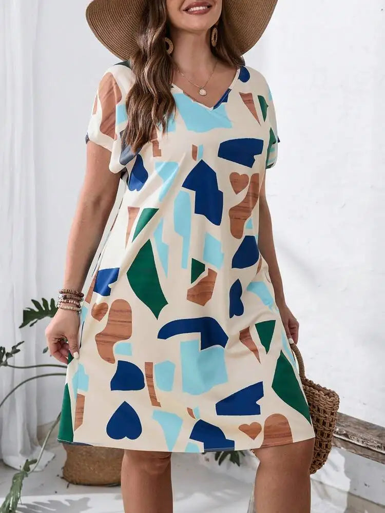 2024 Spring and Summer Cross-border Europe and America New Large Women's Fashion V-neck Shirt Dress Plus Size