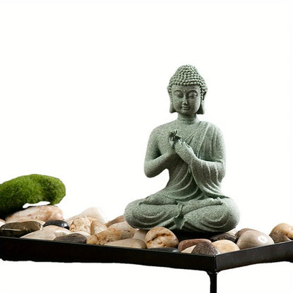 Estatua de Buda, decoración de pecera, mini figura budista, adorno de escritorio, decoración de mesa, estatua zen para el hogar, arenisca verde, Tailandia