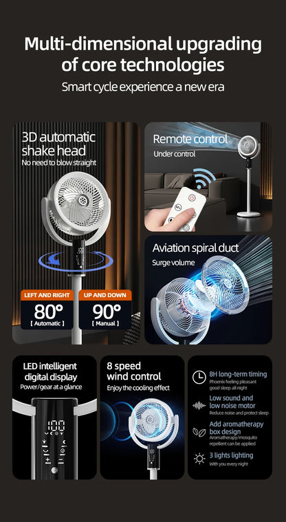 Floor Circulating Fan 6000 mAh Large Capacity Camping Fan With Remote Control Rechargeable Floor-standing Fan Adjustable Height