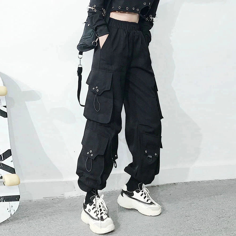 Pantalones cargo para mujer 2023, pantalones harén de moda con bolsillos punk, pantalones deportivos con cadena, elásticos Harajuku, cintura alta, ropa de calle.