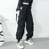 Pantalones cargo para mujer 2023, pantalones harén de moda con bolsillos punk, pantalones deportivos con cadena, elásticos Harajuku, cintura alta, ropa de calle.