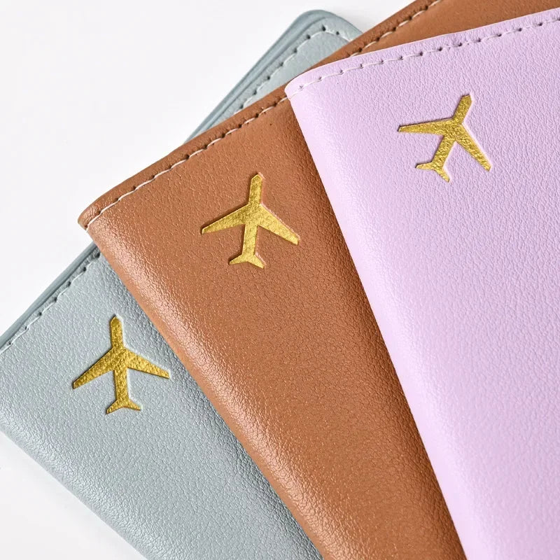 Women Men Card Passport Cover Case Flight Ticket Clip Passport Wallet PU Leather Solid Color Id Holder Passport Holder Purses