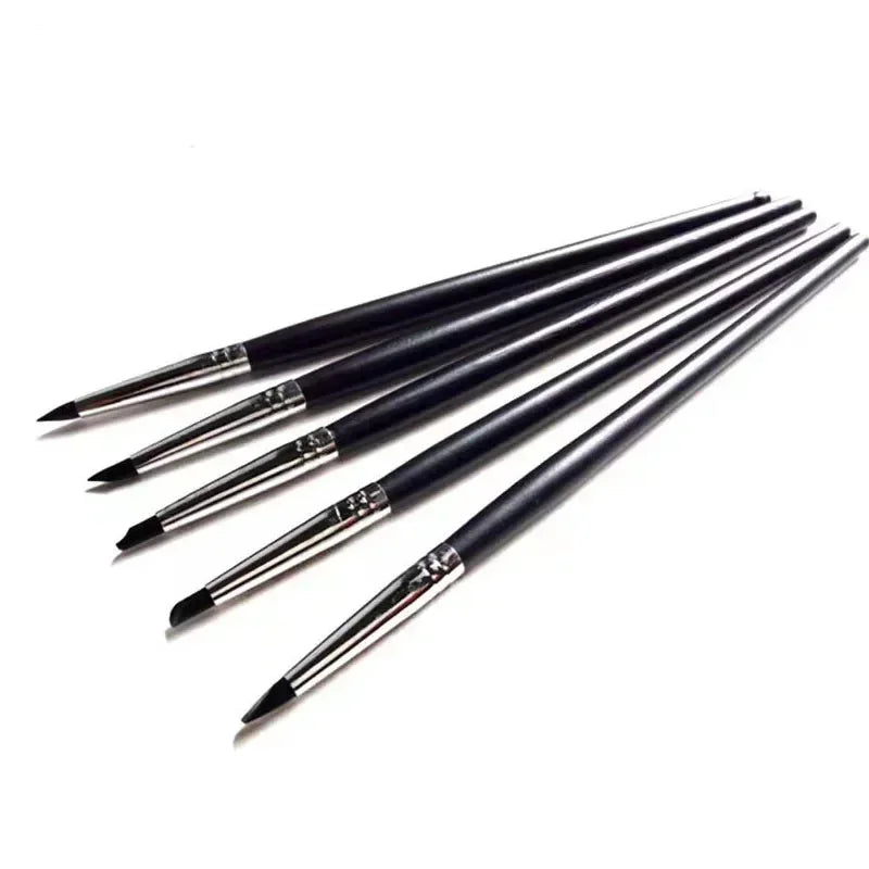 Juego de 5 pinceles de silicona para decoración de uñas, punta de esmalte de gel UV, imagen 3D, pinceles para punteado, herramienta de manicura DIY