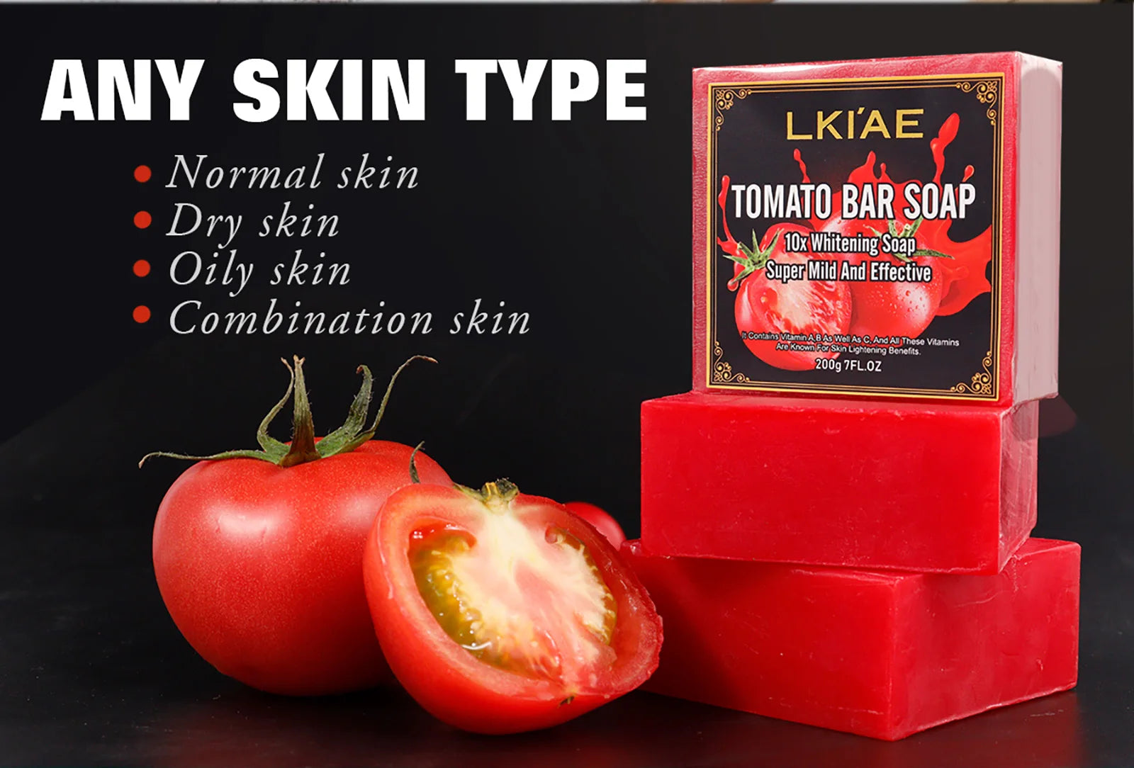 LKIAE Brand Tomato Fruit Scented Handmade Natural Bar Soap, For Face, Body, Whitening, Oil Control, Brightens, Shrinks Pores, 200g