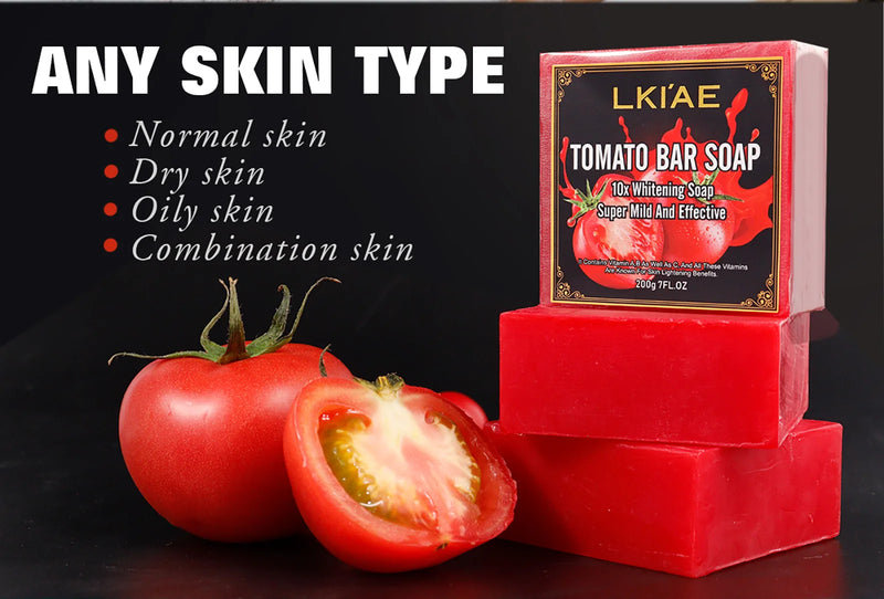 LKIAE Brand Tomato Fruit Scented Handmade Natural Bar Soap, For Face, Body, Whitening, Oil Control, Brightens, Shrink Pore, 200g