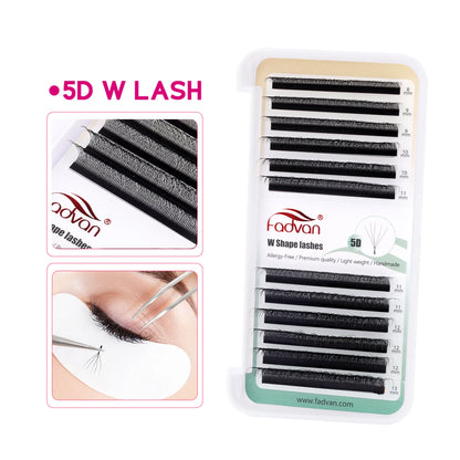 Extensiones de pestañas FADVAN 5D en forma de W, de visón sintético natural, prefabricadas, con volumen y abanico