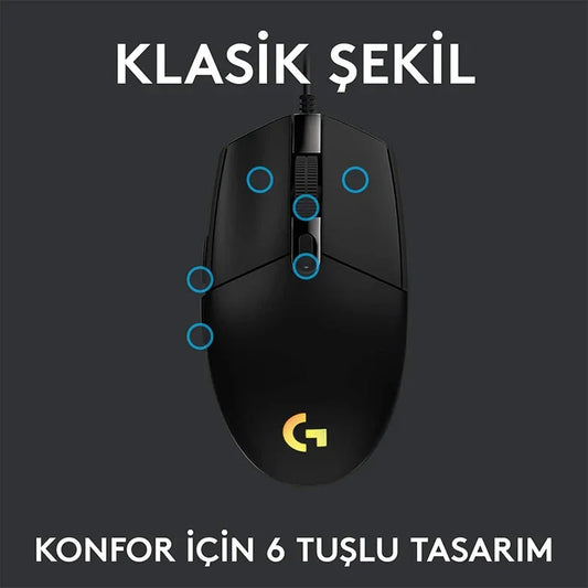 Ratón para juegos Logitech G102 con cable USB y pantalla de efecto óptico arcoíris de 8000 DPI para PC/Mac y portátiles