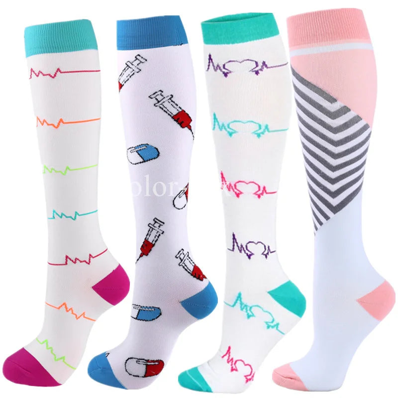 4 Pairs/Pack Compression Socks High Sports Socks for Women Men Running Hiking Edema Diabetes Varicose Veins Socks 20-30mmHg
