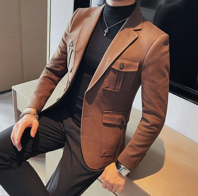 Tweed Men's Suit Jackets Single Breasted Male Blazer Gray Fashion 2024 Luxury Designer Menswear Coat Korean Style Clothes Casual