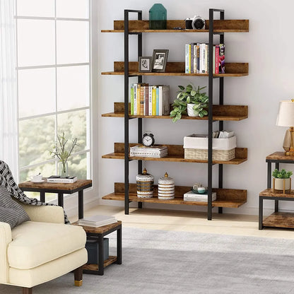 Tribesigns Bookshelf Storage Rack Standing Shelf 5 Tier Industrial Sturdy Bookshelf with Iron Pipe Frame