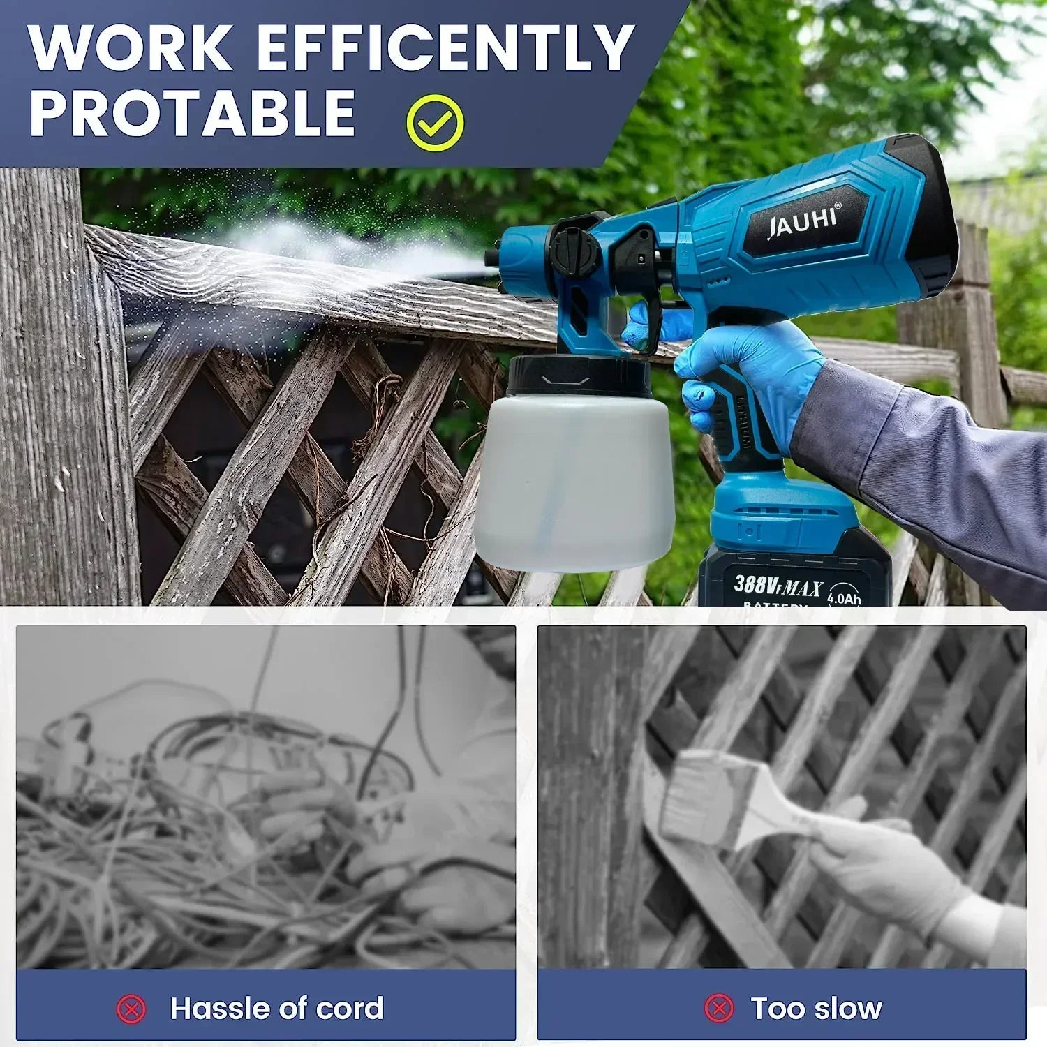 Pistola pulverizadora eléctrica inalámbrica de 1000 ml, pulverizador de pintura portátil para el hogar, para muebles automotrices, revestimiento de acero, aerógrafo para batería Makita de 18 V. 